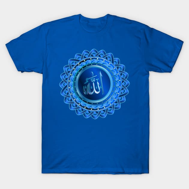 Islamic Name of God Lotus - Sky Blue T-Shirt by geodesyn